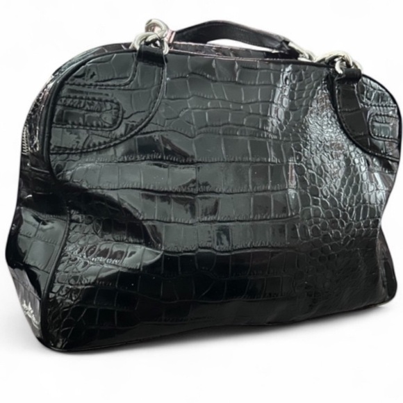 Guess Black Croc-Embossed Handbag with Silver Accents – Pre-Owned - Picture 3 of 7